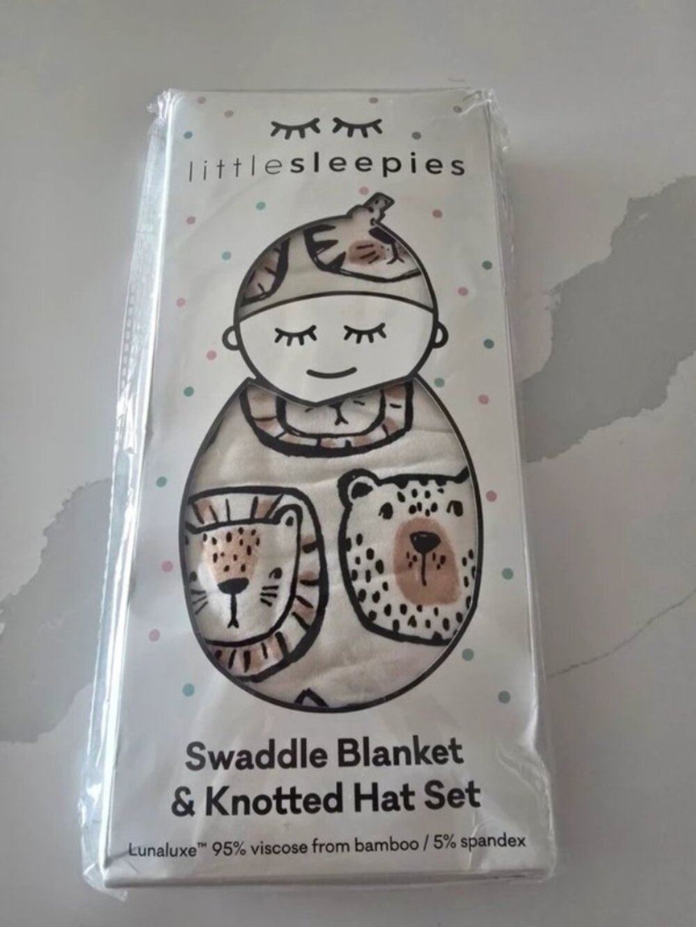NIB Little Sleepies Lions, Tigers & Bears Swaddle Set